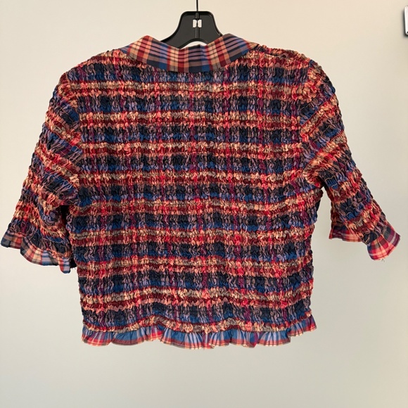 Ulla Johnson Size 6 Smocked Plaid button-down crop top - Picture 2 of 3